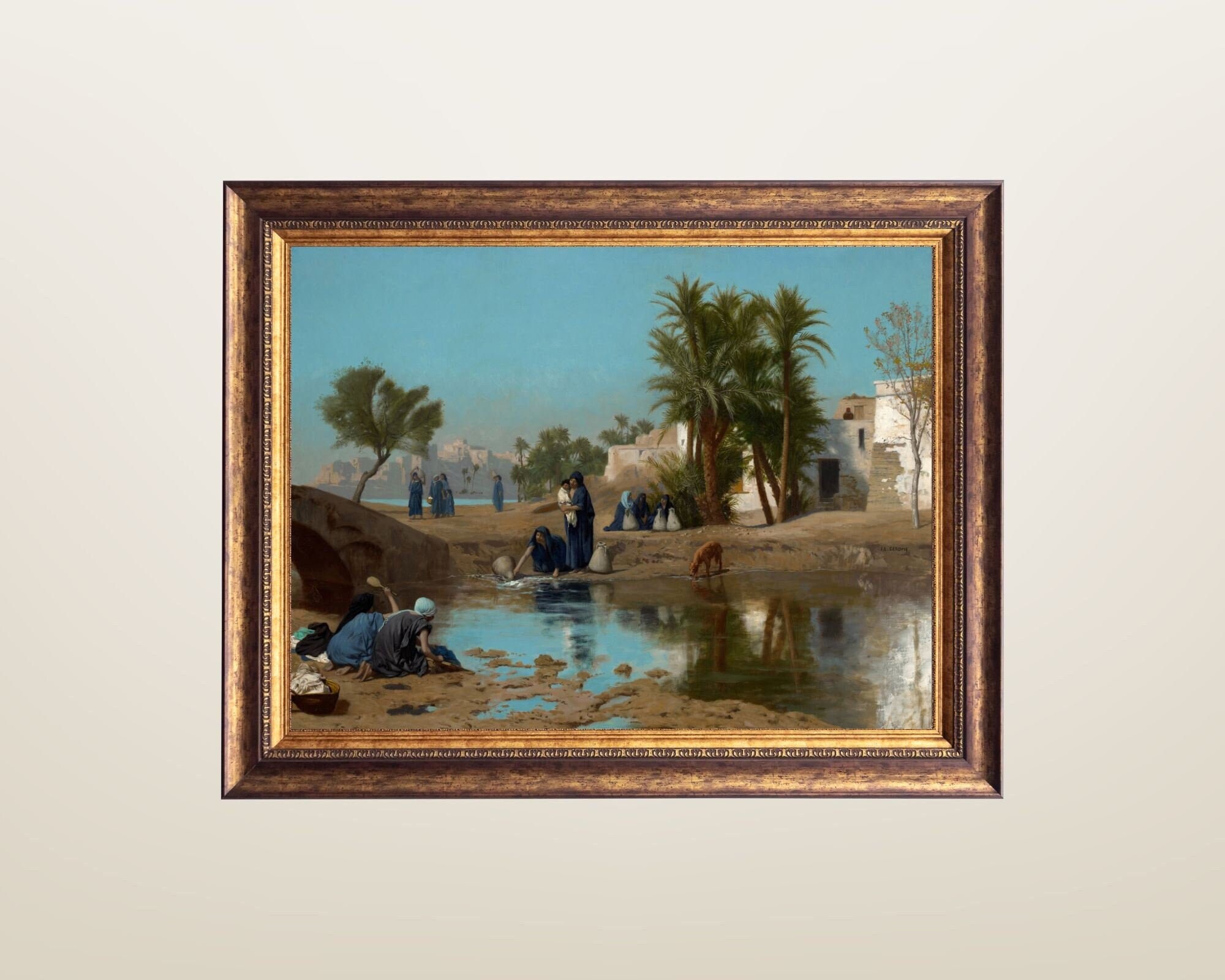 Middle Eastern Art, Egypt Painting, Fellah Women Drawing Water