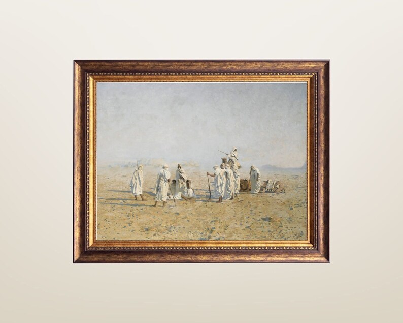 a framed painting of Bedouins in the desert
