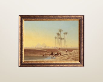 Egypt Desert Painting, Egyptian Pyramids Print, Middle Eastern Art