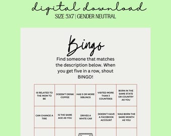 Baby Shower Bingo Game | Gender Neutral Party (Digital Download)
