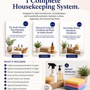 Housekeeper Training Manual | English, Spanish & German PDF | Onboarding New Housekeeper