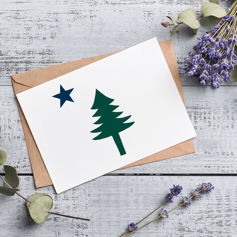 Maine Flag Printable Blank Card 1901 Maine Flag Greeting Card Etsy