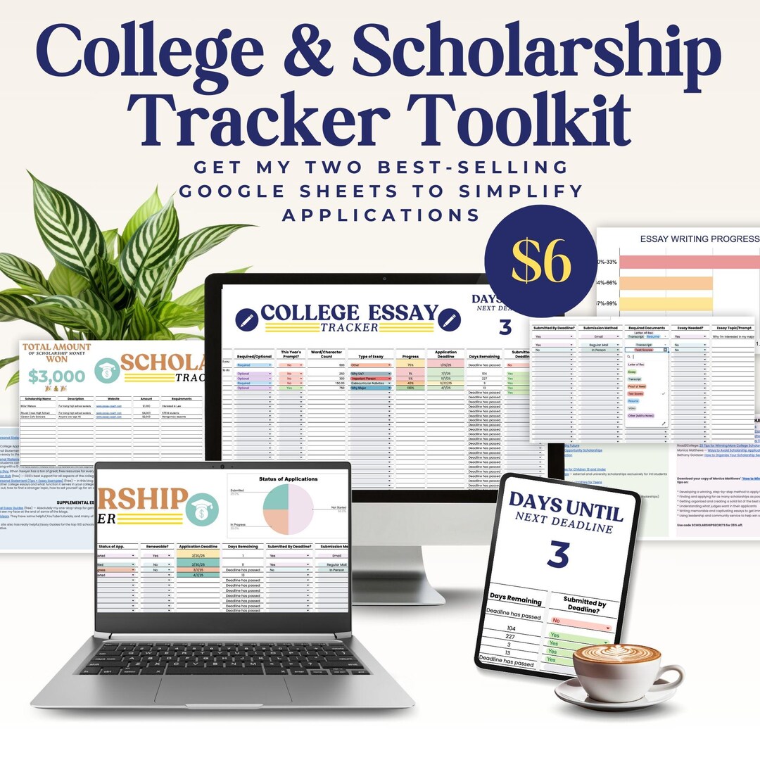 College & Scholarship Tracker Toolkit | Spreadsheet | Task Planner ...