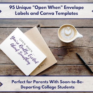 Bewerkbare "Open When"-enveloppen - 95 downloadbare enveloppen + aanpasbare Canva-sjabloonbestanden voor kinderen, afgestudeerden (digitaal bestand)