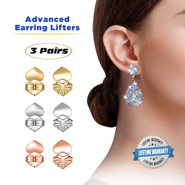 Love Lifters Premium Quality Earring Lifters | GIFT BOX | Ear Support | 3-Pairs of Pierced Ear Lobe Back Lift | Ear Lobe Reinforcement