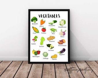 Vegetable Kids Printable, Vegetable Wall Decor, Food for Preschool, Digital Download Picture/Poster, Playroom, Homeschool, Kid Food Poster