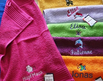 CLASSIC children's towel (guest towel, hand towel or shower towel) with name/motif, zodiac sign and much more. embroidered (17 colors & 400 motifs to choose from)