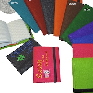 Notebook with felt cover (book cover) DIN A6 (small) embroidered with name, saying/ motif, zodiac sign and much more