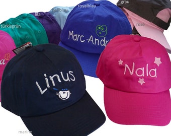 Children's cap summer hat (from 6 years) with name/ motif, star sign and much more embroidered, personalized (8 colors & 400 motifs to choose from)