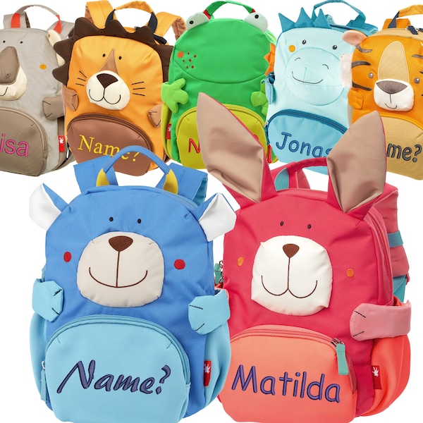 SigiKid Kindergarten Kinder-Pfötchen-Rucksack mit Namen bestickt, personalisiert (Hase, Bär, Drache, Tiger, Koala, Löwe oder Frosch)