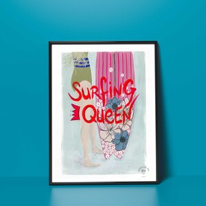 Original painting Surfing Queen decorative surfing spirit poster