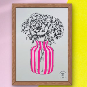 Numbered Peonies screen printing for contemporary style decoration