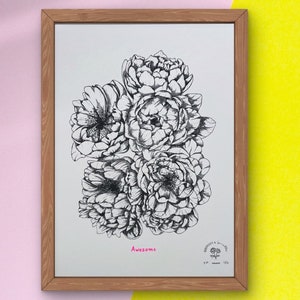 Impressionante serigrafia Peony numerada para decoração contemporânea