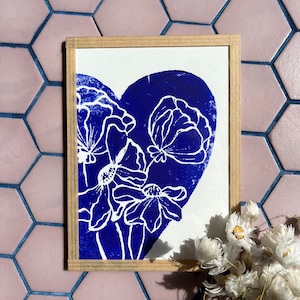 Linocut of Flowers and Heart numbered