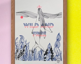 Serigrafía numerada Wild And Free Whale para decoración marina contemporánea