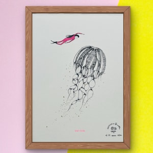 Medusa Stay Cool 15 x 20 cm nummerierter Siebdruck für lustige Meeresdekoration