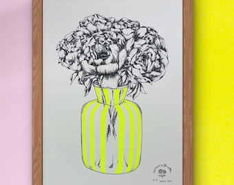 Numbered Peonies screen printing for contemporary style decoration