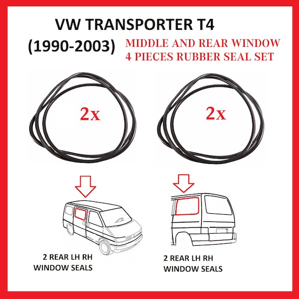 Lot de 4 joints d'étanchéité en caoutchouc pour vitres Volkswagen Transporter T4 1990-2003