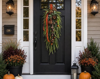 Autumn Pumpkin & Acorn Sawgrass Swag: Rustic Fall Door Decor