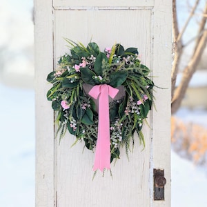 Pink Heart Shaped Valentine&#39;s Day Wreath; I love You Wreath For Doors, Magnolia Leaf With Pink Roses Valentine Day Wreath, Mother Day Gifts