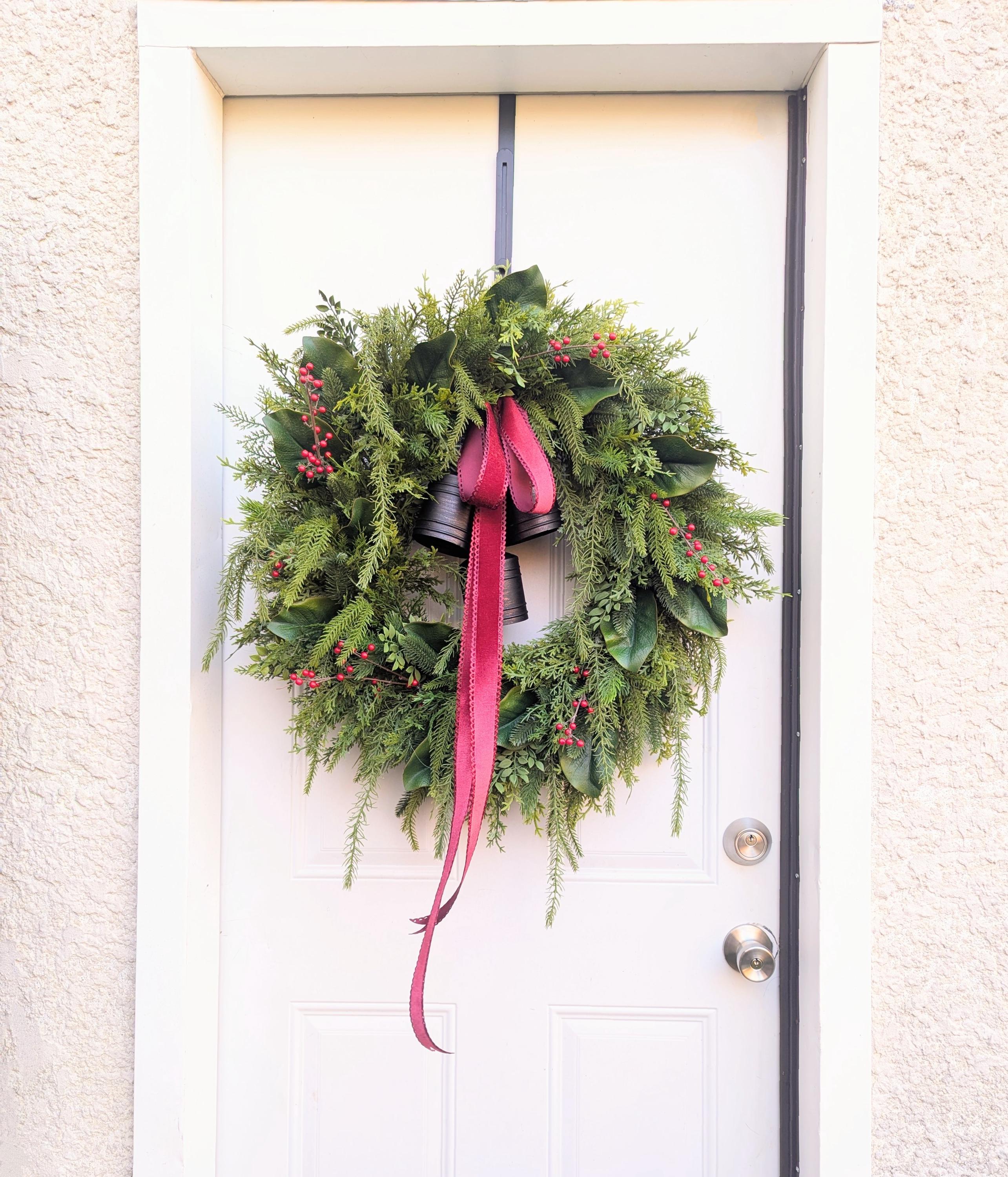 Norfolk Pine Christmas Wreath: Cascade Evergreen Magnolia Door Decor