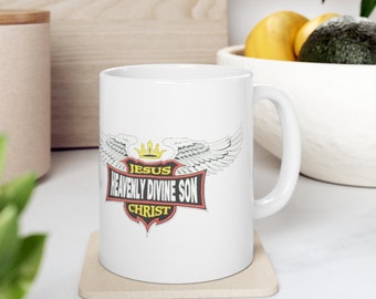 Heavenly divine son Ceramic Mug 11oz, Jesus Christ coffee mug, religious mug, church coffee cup, manly coffee mug