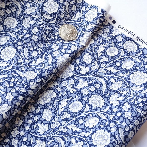 Rose & Hubble- 100% Cotton Poplin- Navy Blue And White Floral Print- 112cm / 44" Wide- 7.99mt