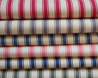 100% Cotton Ticking - 8mm Stripes On Cream - Pink, Marine, Denim, Grey, Red, Olive - 137cm/54" Wide - 10.49mt