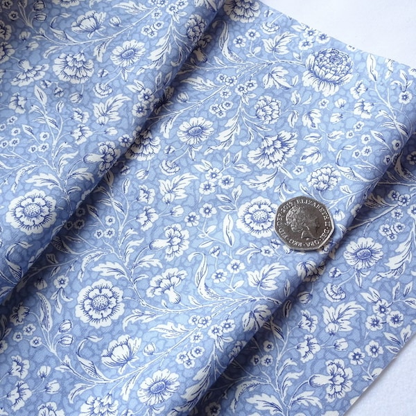 Rose & Hubble- 100% Cotton Poplin- Delph Blue And White Floral Print- 112cm / 44" Wide- 7.99mt