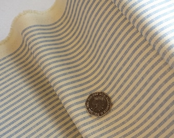 100% Cotton Duck Canvas Stripe - Pale Blue On A Beige Background - 145cm/58" Wide - 13.99mt