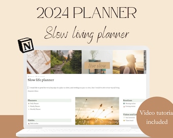 Slow Living 2024 Planer, Notion Planer Vorlage, Digital Planer, Bearbeitbare Vorlage, Ästhetische Notion Vorlage