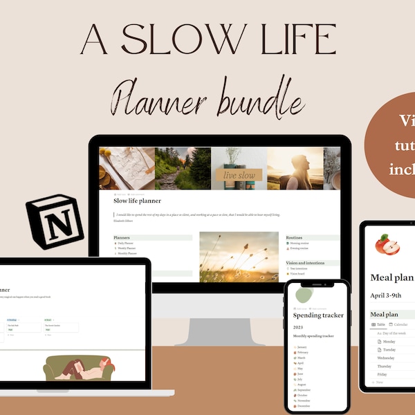 Slow Life Planner Bundle, Notion Planner Template, Digital Planner