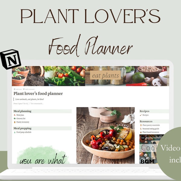 Digital Meal Planner, Notion Planner Template, Vegan Recipe Planner, Digital Planner, Food Planner