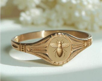 Gouden bijenzegelring: sterlingzilveren honingraatsieraden