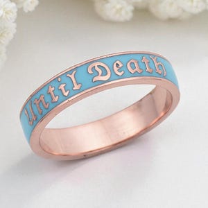 Turquoise Enamel Sterling Silver Ring: Gothic Wedding Anniversary Band