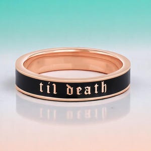 4mm Til Death Black & White Enamel Band • Personalized Sterling Silver Ring • Anniversary/Wedding Band • Stacking Ring • Gothic Gift for Her