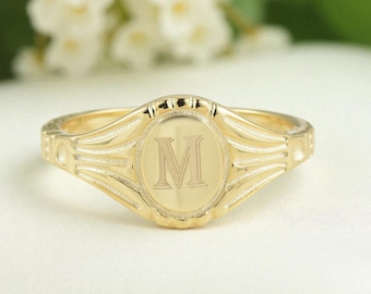 Personalized Initial Signet Ring: 14K Gold, Rose Gold, or Sterling Silver