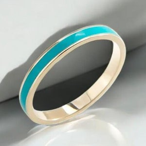 Sterling Silver Enamel Band Ring: 3mm Turquoise Stacking Ring