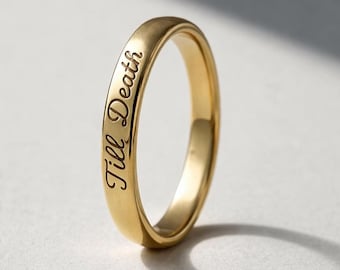 Till Death Ring – Engraved Promise Band, 925 Sterling Silver Minimalist Stackable Ring, Gothic Wedding Vow Ring Personalized Couples Jewelry