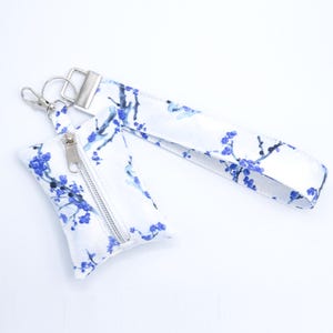 Dog Poop Bag Holder, Dog Walking Bag, Cherry Blossom, Blue Wristlet, Doggie Bag Dispenser, Dog Accessories, Dog Lovers Gift, Dog Treat Pouch