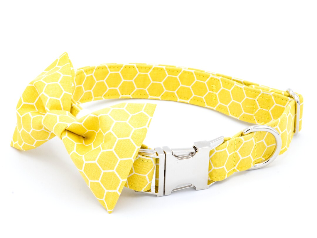 Summer Bee Honey Dog Collar Set, Cute Girly Collar Personalized Embroidery, Bowtie Dogs, Yellow ...