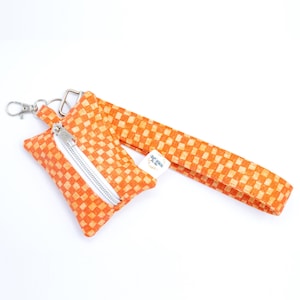 Dog Poop Bag Holder, Dog Walking Bag, Orange Checkered Wristlet, Doggie Bag Dispenser, Dog Accessories, Dog Lovers Gifts, Dog Treat Pouch