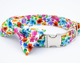 Spring Dog Collar & Bowtie Floral, Designer Collar Flower Personalized, Dog Mom Gift Pet Collar, Floral Cat Collar, Girlie Dog Collar