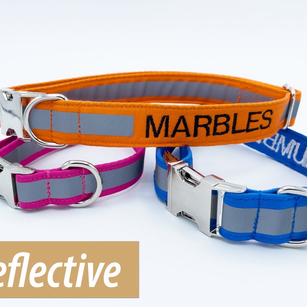 Personalized Reflective Dog Collar | Embroidered Reflective Pet Collar Multiple Colors | Custom Pet Collar for Dog Lovers | Outdoor Collar