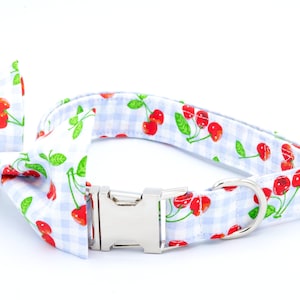 Cherry Print Fruit Dog Collar & Bowtie Embroidered, Cute Pet Collar Cherry Print, Pet Collar for New Puppy Gifts, Dog Mom Gift, Girl
