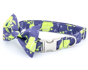 Personalized Boy Dog Collar with Monster Print, Designer Collar Adjustable Strap, Embroidery Male Dog Collar with Name, Pet Lovers Gift