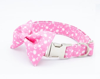 Palmetto Dog Collar and bowtie, Carolina Palmetto NC SC, Pink Girlie Dog Collar, Personalized Collar, Designer Dainty, Embroidery Dog Collar