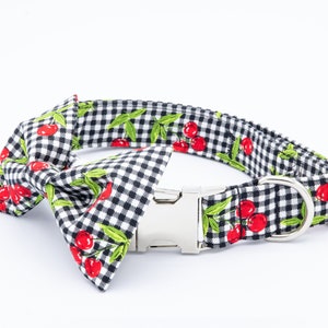 Personalized Cherry Print Dog Collar Embroidered | Cute Designer Pet Collar w/ Adjustable Strap | Girl Dog Collar for New Puppy Gifts