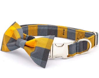 Fall Plaid Handsome Dog Collar & Bowtie, Personalized Gift, Halloween Dog Collar, Autumn Orange and Black, Thanksgiving, Pet Lovers Gift