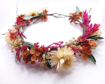 Boho burnt orange dried flower crown, Burnt Orange wedding flowers, Rust orange floral bridal crown, Rustic Dried flower Wedding crown